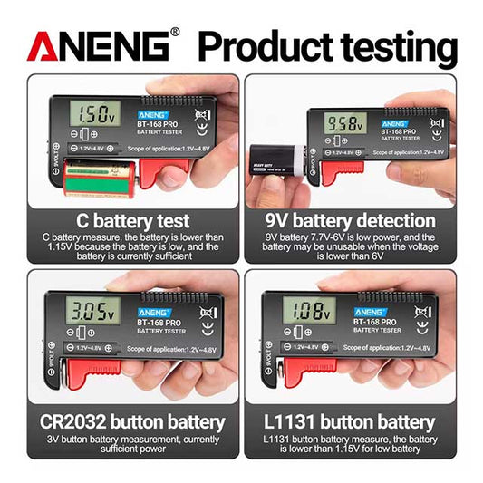 ANENG BT-168 PRO Digital Battery Tester – Universal LCD Power Level Checker for AA, AAA, 9V, 16340 & More