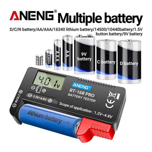 ANENG BT-168 PRO Digital Battery Tester – Universal LCD Power Level Checker for AA, AAA, 9V, 16340 & More