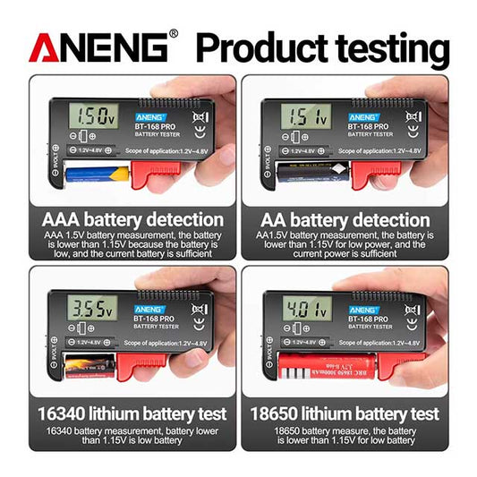 ANENG BT-168 PRO Digital Battery Tester – Universal LCD Power Level Checker for AA, AAA, 9V, 16340 & More