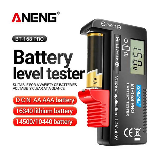 ANENG BT-168 PRO Digital Battery Tester – Universal LCD Power Level Checker for AA, AAA, 9V, 16340 & More