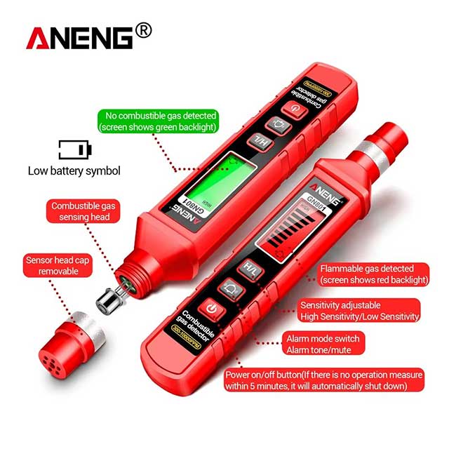 ANENG GN801 Gas Leak Detector – 300~10000PPM Combustible Gas Analyzer with Semiconductor Sensor for Home & Industrial Use