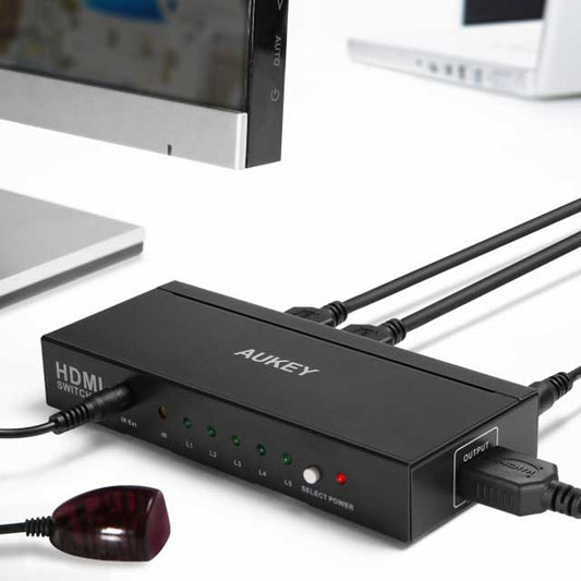AUKEY 5-Port HDMI Switch with Remote Control – 5-in-1 4K Ultra HD HDMI Selector for Home Entertainment, Gaming &amp; Streaming