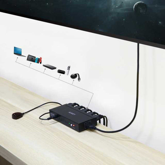 AUKEY 5-Port HDMI Switch with Remote Control – 5-in-1 4K Ultra HD HDMI Selector for Home Entertainment, Gaming &amp; Streaming