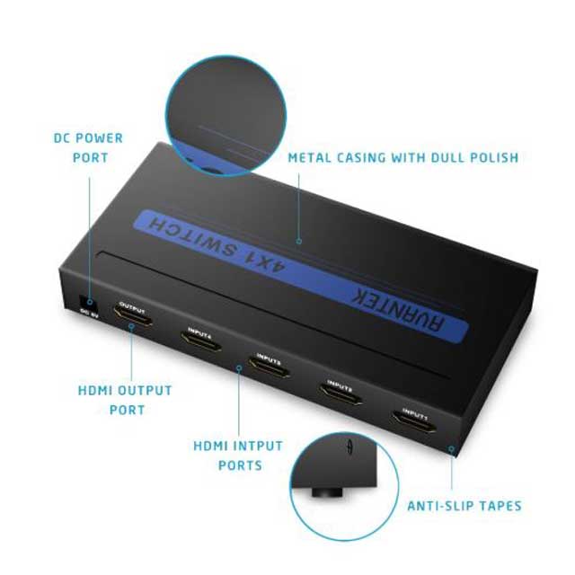 AVANTEK 4×1 HDMI Switch – High-Speed 4K×2K &amp; 3D Compatible with IR Wireless Remote Control