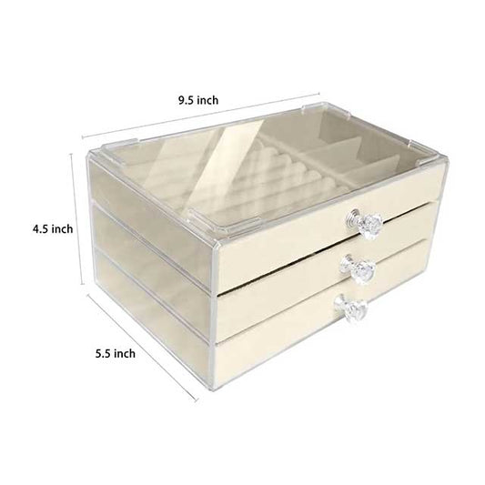Acrylic & Velvet Jewelry Organizer with 3 Drawers – Stackable Display Storage Box for Earrings, Necklaces & Bracelets | Holder Case for Women