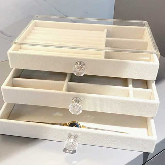 Acrylic & Velvet Jewelry Organizer with 3 Drawers – Stackable Display Storage Box for Earrings, Necklaces & Bracelets | Holder Case for Women