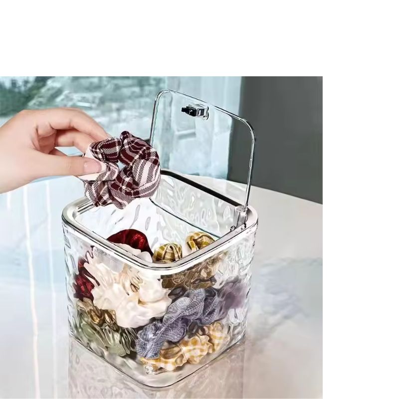 Organisateur d'accessoires de cheveux en acrylique – Boîte de rangement transparente pour bandeaux, élastiques et dosettes de lessive – Conteneur de bureau polyvalent (modèles M/L)