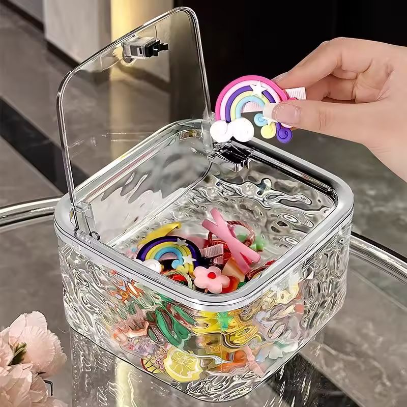 Organisateur d'accessoires de cheveux en acrylique – Boîte de rangement transparente pour bandeaux, élastiques et dosettes de lessive – Conteneur de bureau polyvalent (modèles M/L)