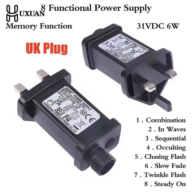 AC 220V to 31V DC 6W LED Lamp Driver - 8-Function SELV Power Adapter, UK Plug, IP44 Waterproof for Laser Lighting &amp; Outdoor Use