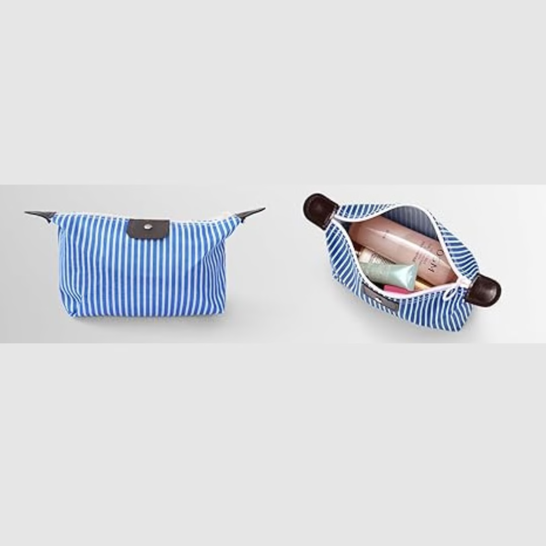 Trousse à maquillage rayée couleur bonbon