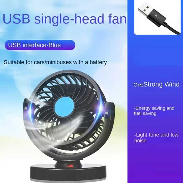360° Adjustable Dual Head Car Fan – USB/12V/24V Electric Cooling Fan with 2 Speeds | Silent Airflow for Car, Home, Desk & Office