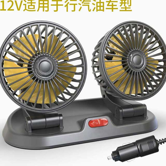 360° Adjustable Dual Head Car Fan – USB/12V/24V Electric Cooling Fan with 2 Speeds | Silent Airflow for Car, Home, Desk & Office