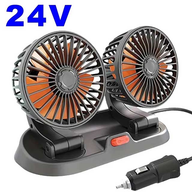 360° Adjustable Dual Head Car Fan – USB/12V/24V Electric Cooling Fan with 2 Speeds | Silent Airflow for Car, Home, Desk & Office