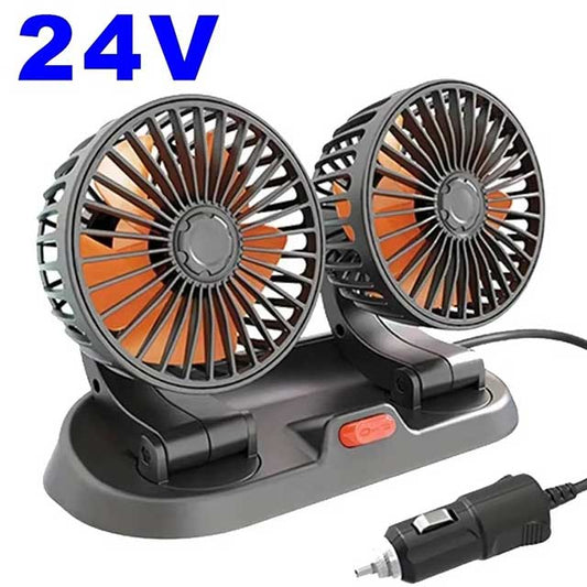 360° Adjustable Dual Head Car Fan – USB/12V/24V Electric Cooling Fan with 2 Speeds | Silent Airflow for Car, Home, Desk & Office