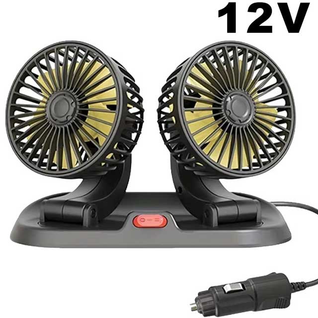 360° Adjustable Dual Head Car Fan – USB/12V/24V Electric Cooling Fan with 2 Speeds | Silent Airflow for Car, Home, Desk & Office