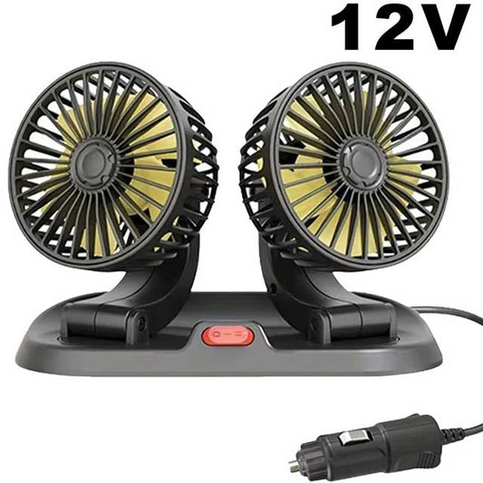 360° Adjustable Dual Head Car Fan – USB/12V/24V Electric Cooling Fan with 2 Speeds | Silent Airflow for Car, Home, Desk & Office