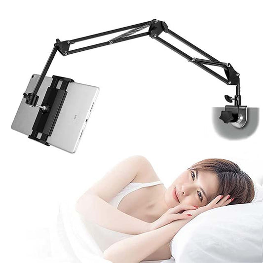 Adjustable 360° Rotating Tablet Stand for Bed – Carbon Steel iPad/iPhone/iPad Pro &amp; Galaxy Tab Holder (4.5″–12.9″, Black)