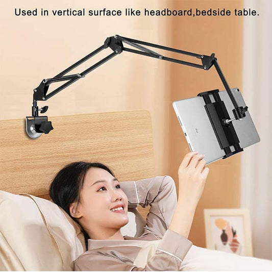 Adjustable 360° Rotating Tablet Stand for Bed – Carbon Steel iPad/iPhone/iPad Pro &amp; Galaxy Tab Holder (4.5″–12.9″, Black)