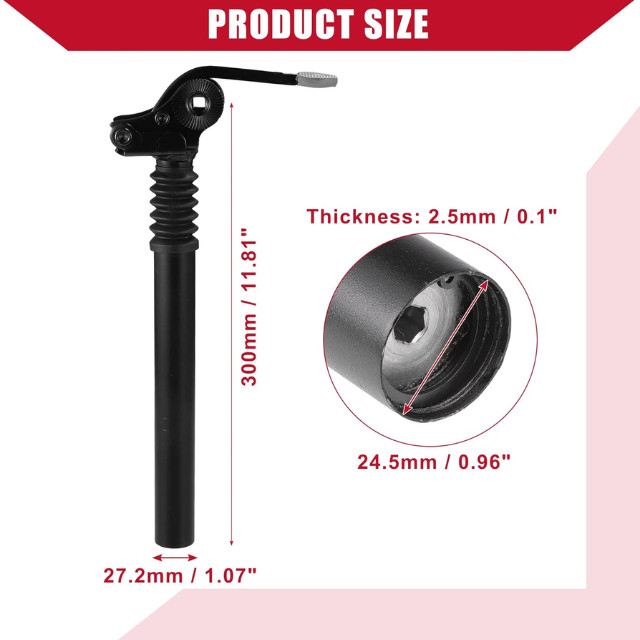 Adjustable Bicycle Seat Post 27.2x300mm – Durable Aluminum Alloy MTB Mountain Bike Saddle Tube, Black