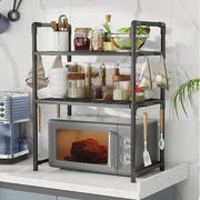Support de rangement pour micro-ondes à 2 niveaux réglable – Organisateur de comptoir de cuisine surélevé, support de four pliable et antirouille (ABS, 50 × 27 × 18 po)