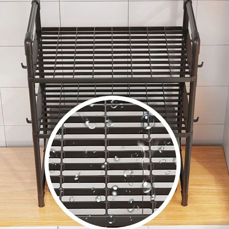 Support de rangement pour micro-ondes à 2 niveaux réglable – Organisateur de comptoir de cuisine surélevé, support de four pliable et antirouille (ABS, 50 × 27 × 18 po)