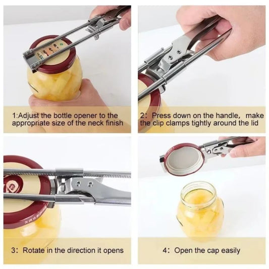 Adjustable Stainless Steel Bottle & Can Opener – Multifunctional Easy-Grip Manual Jar Opener – Heavy Duty Kitchen Tool for Weak Hands and Seniors
