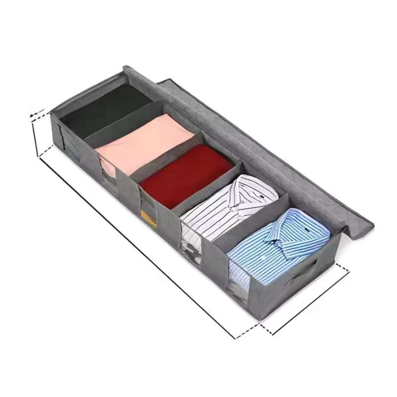 Adjustable Underbed Clothing Storage Bag – Large Foldable Organizer with Moveable Dividers – Low-Profile Storage Bin for Blankets, Shoes, Sweaters, and Toys – Dust-Proof Wardrobe Sorting Bag with Clear Top