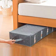 Adjustable Underbed Clothing Storage Bag – Large Foldable Organizer with Moveable Dividers – Low-Profile Storage Bin for Blankets, Shoes, Sweaters, and Toys – Dust-Proof Wardrobe Sorting Bag with Clear Top