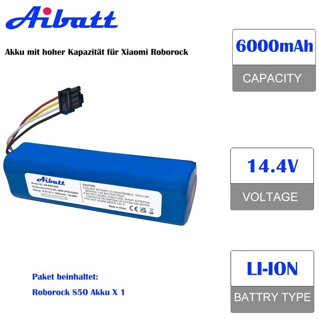 Aibatt 6000mAh Li-ion Replacement Battery for Xiaomi Mi Robot Mijia 1st/2nd Gen, Roborock S50 S5 S6 S7 S51 S55, Millet Sweeper &amp; Dreame D9 D10 F9 D10s Vacuum Cleaner