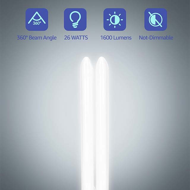 Aigostar 26W CFL Compact Fluorescent Lamp – 2 Pin G24d-3 Tube Bulb, 1600LM, 6500K Cool White, Energy Saving Double Turn 2U