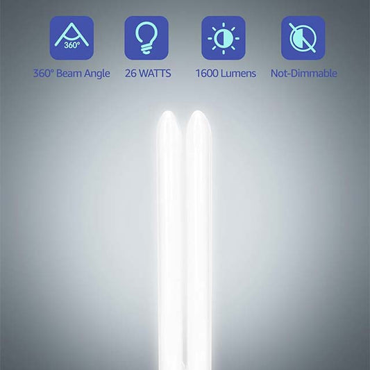 Aigostar 26W CFL Compact Fluorescent Lamp – 2 Pin G24d-3 Tube Bulb, 1600LM, 6500K Cool White, Energy Saving Double Turn 2U