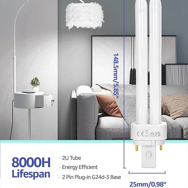 Aigostar 26W CFL Compact Fluorescent Lamp – 2 Pin G24d-3 Tube Bulb, 1600LM, 6500K Cool White, Energy Saving Double Turn 2U