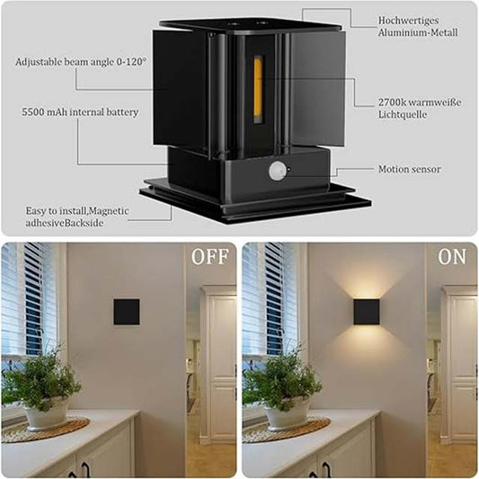 Aipsun Wireless Battery Wall Light with Motion Sensor Black- 5500 mAh Wall Light Up and Down Indoor LED Wall Light- 3000 K Warm White- for Stairs- Foyers- Hallways
