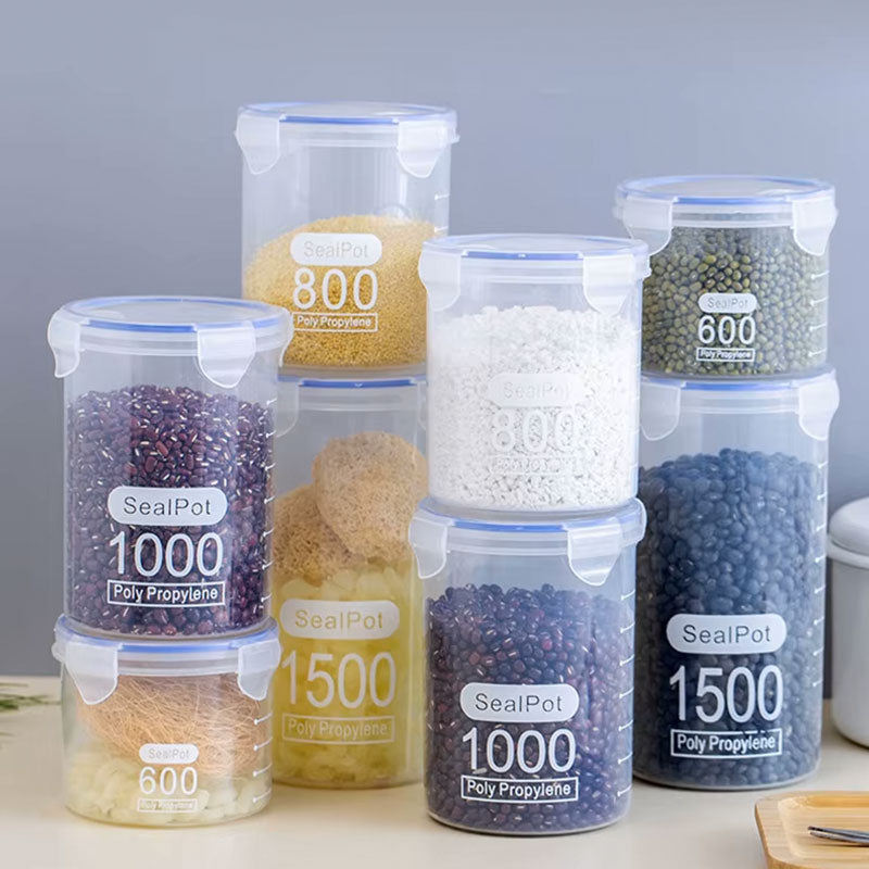 Airtight Sealed Grain Storage Jars with Measurement Scale | Transparent Kitchen Food Organizers & Refrigerator Fresh-keeping Containers