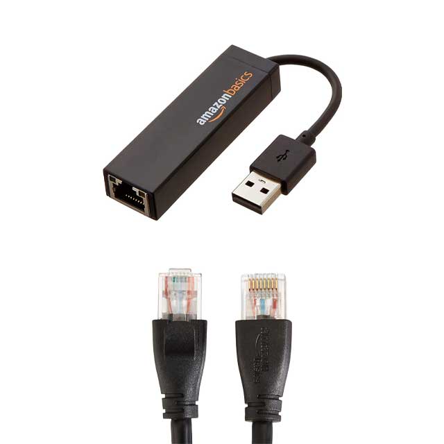 Amazon Basics USB to Ethernet Adapter &amp; 3m Cat6 RJ45 Cable Bundle – USB 2.0 10/100Mbps Adapter with 1000Mbps Gigabit Ethernet Cable for Fast Wired Internet Connection