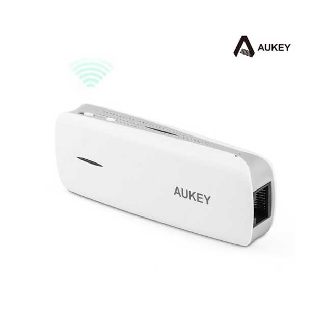 Aukey Wireless Travel Router &amp; Portable Power Bank – 1,800mAh On-The-Go Wi‑Fi Router &amp; Charger, White