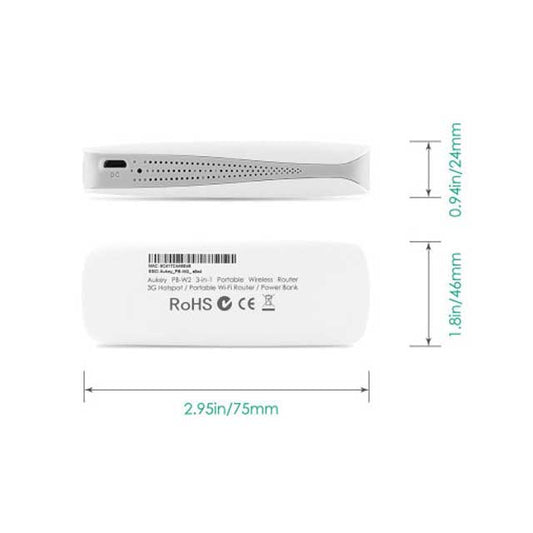 Aukey Wireless Travel Router &amp; Portable Power Bank – 1,800mAh On-The-Go Wi‑Fi Router &amp; Charger, White