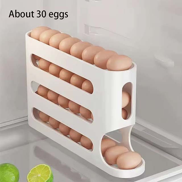 Automatic Roll-Out Egg Storage Box – High-Capacity Refrigerator Organizer Holds 30 Eggs