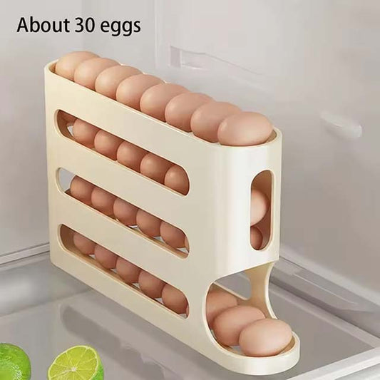 Automatic Roll-Out Egg Storage Box – High-Capacity Refrigerator Organizer Holds 30 Eggs