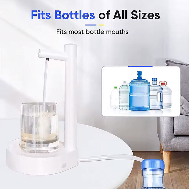Automatic White Electric Water Bottle Dispenser – Smart USB Rechargeable Pump for 5-Gallon & Universal Bottles | 7-Level Adjustable Desktop Water Dispenser