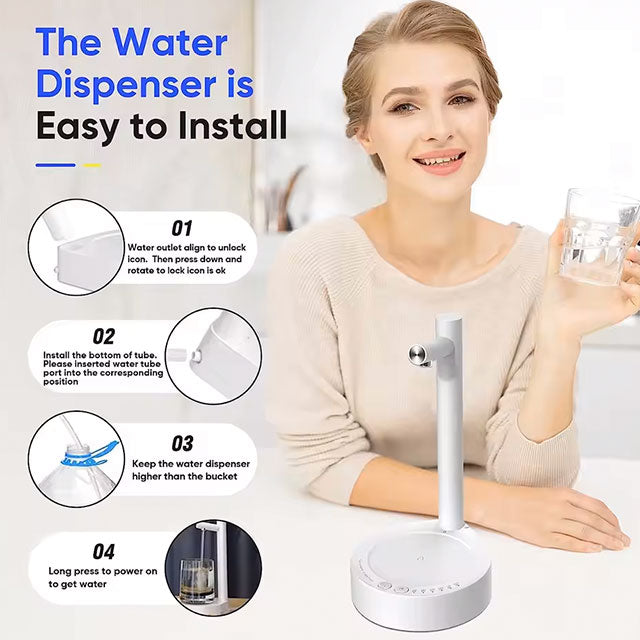 Automatic White Electric Water Bottle Dispenser – Smart USB Rechargeable Pump for 5-Gallon & Universal Bottles | 7-Level Adjustable Desktop Water Dispenser