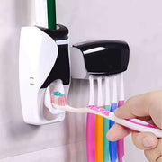 Automatic Toothpaste Dispenser & Toothbrush Holder Set – Hands-Free Squeeze Wall-Mounted Rack – Dustproof Plastic Bathroom Storage Organizer – Complete Oral Care Station (Green / Pink / Orange / Black / Blue)