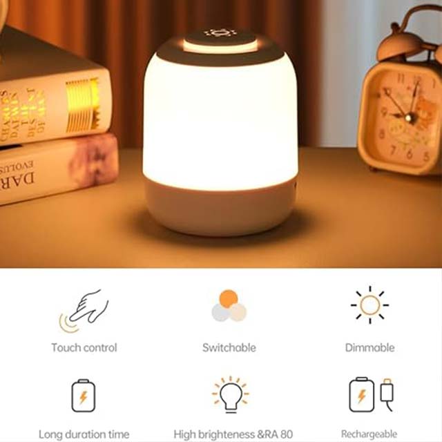 BACION Baby Night Light – Touch Control LED with 3-Color Changing & Dimming, 20H Battery Life, Fast Charging (Pink)