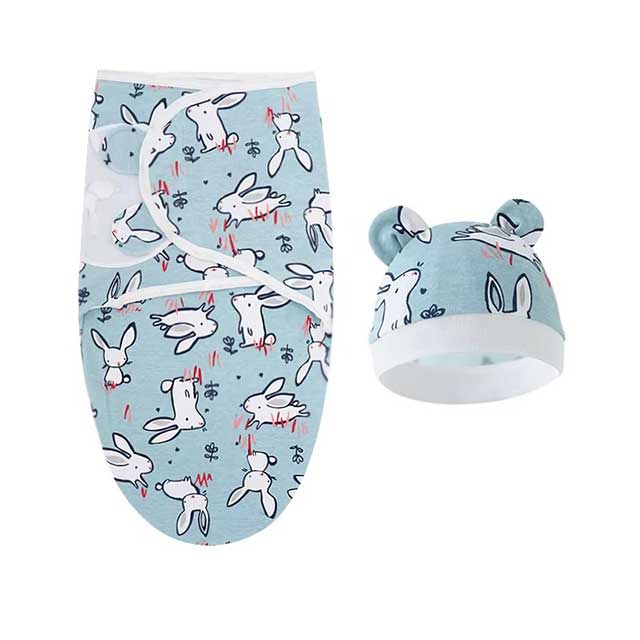 Baby Swaddle Blanket & Hat Set – Cartoon Print Cotton Wrap for Newborns 0–6 Months | Adjustable Infant Blanket for All Seasons