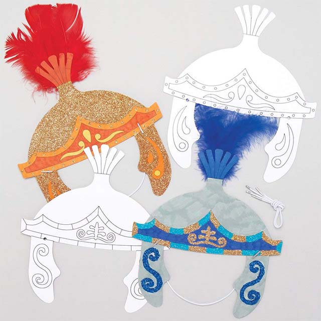 Baker Ross AT736 Roman Centurion Colour-In Helmets – 8-Piece Kids Art &amp; Craft Project Kit