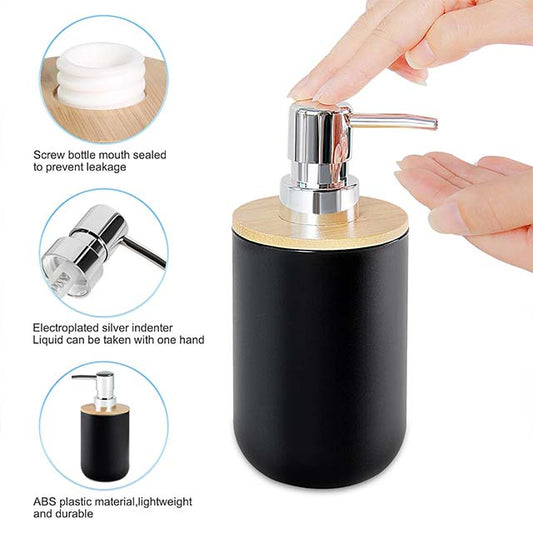 6-Piece Black Bamboo Bathroom Accessories Set – Includes Soap Dispenser, Toothbrush Holder, Rinse Cup, Soap Dish, Waste Bin &amp; Toilet Brush