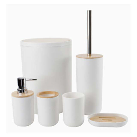 6-Piece Black Bamboo Bathroom Accessories Set – Includes Soap Dispenser, Toothbrush Holder, Rinse Cup, Soap Dish, Waste Bin &amp; Toilet Brush