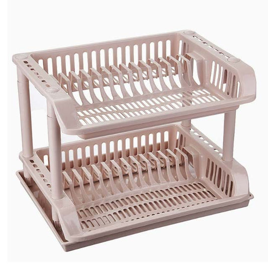2-Tier Plastic Dish Draining Rack with Tray – Kitchen Drying Storage Organizer
