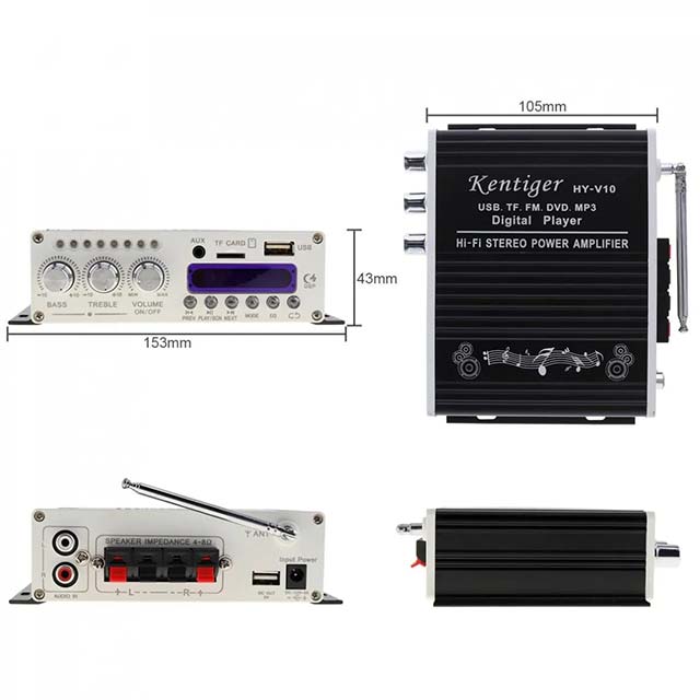 Black Remote Control, Wireless Bluetooth, Hi-Fi, Class-AB Stereo, Super Bass Audio, Power Amplifier