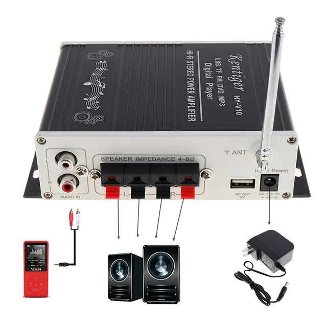 Black Remote Control, Wireless Bluetooth, Hi-Fi, Class-AB Stereo, Super Bass Audio, Power Amplifier